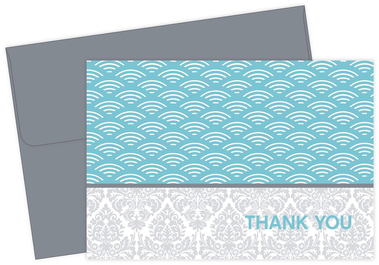 Great Papers! Thank You Note cards, Fresh Slate Scallops with Metallic Silver Envelope, 4.875" x 3.375", 20 Note Cards and 20 Envelopes